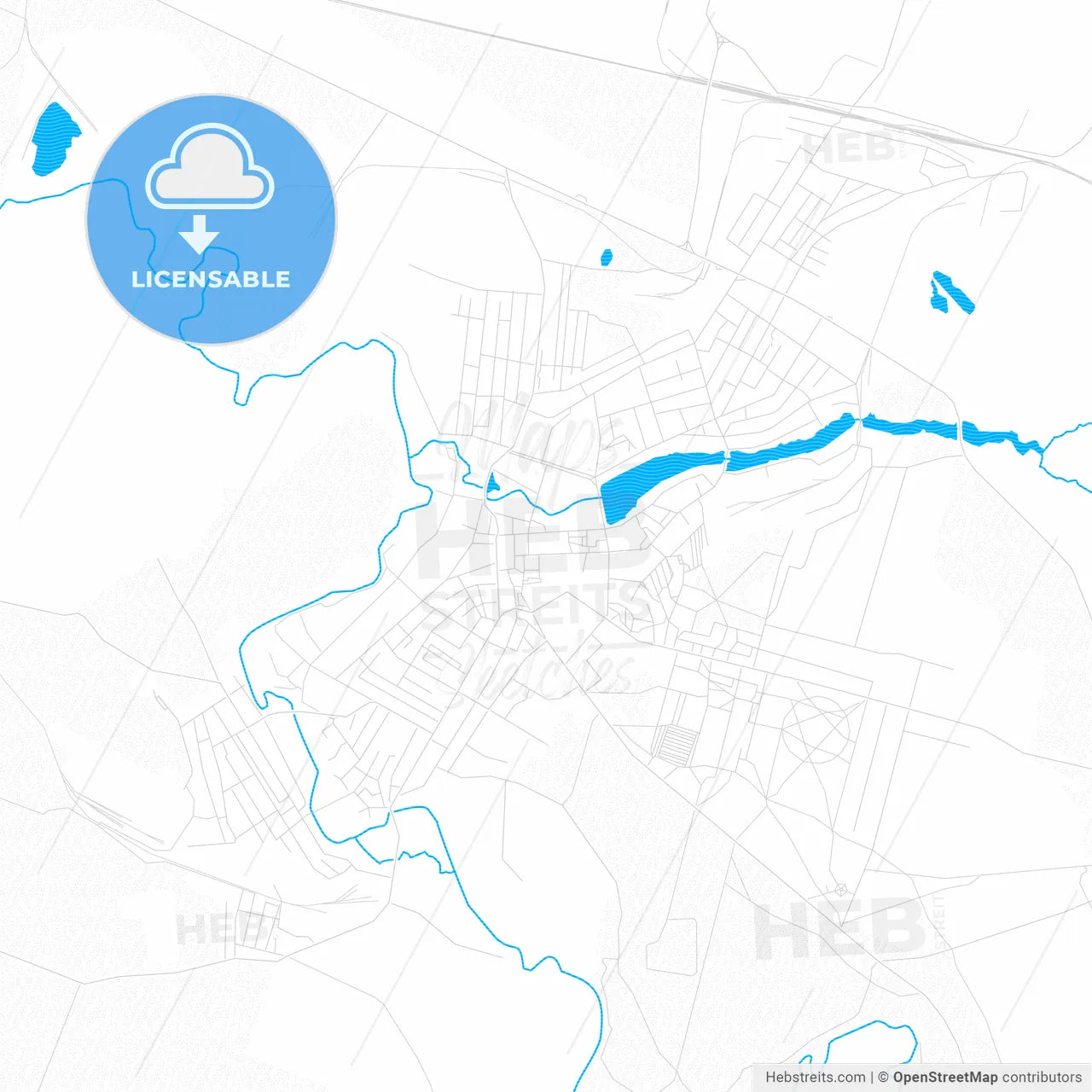 Slavuta, Ukraine PDF vector map with water in focus