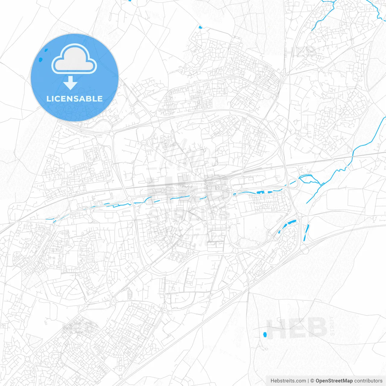 Basingstoke, England PDF vector map with water in focus