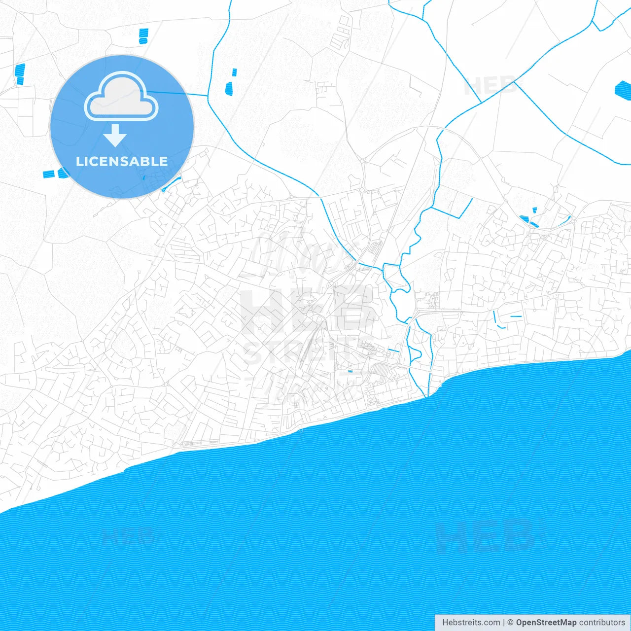 Bognor Regis, England PDF vector map with water in focus