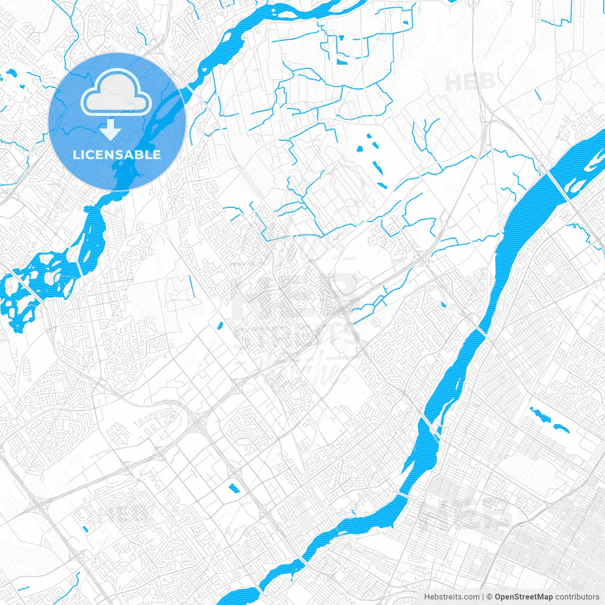 Laval, Canada PDF vector map with water in focus