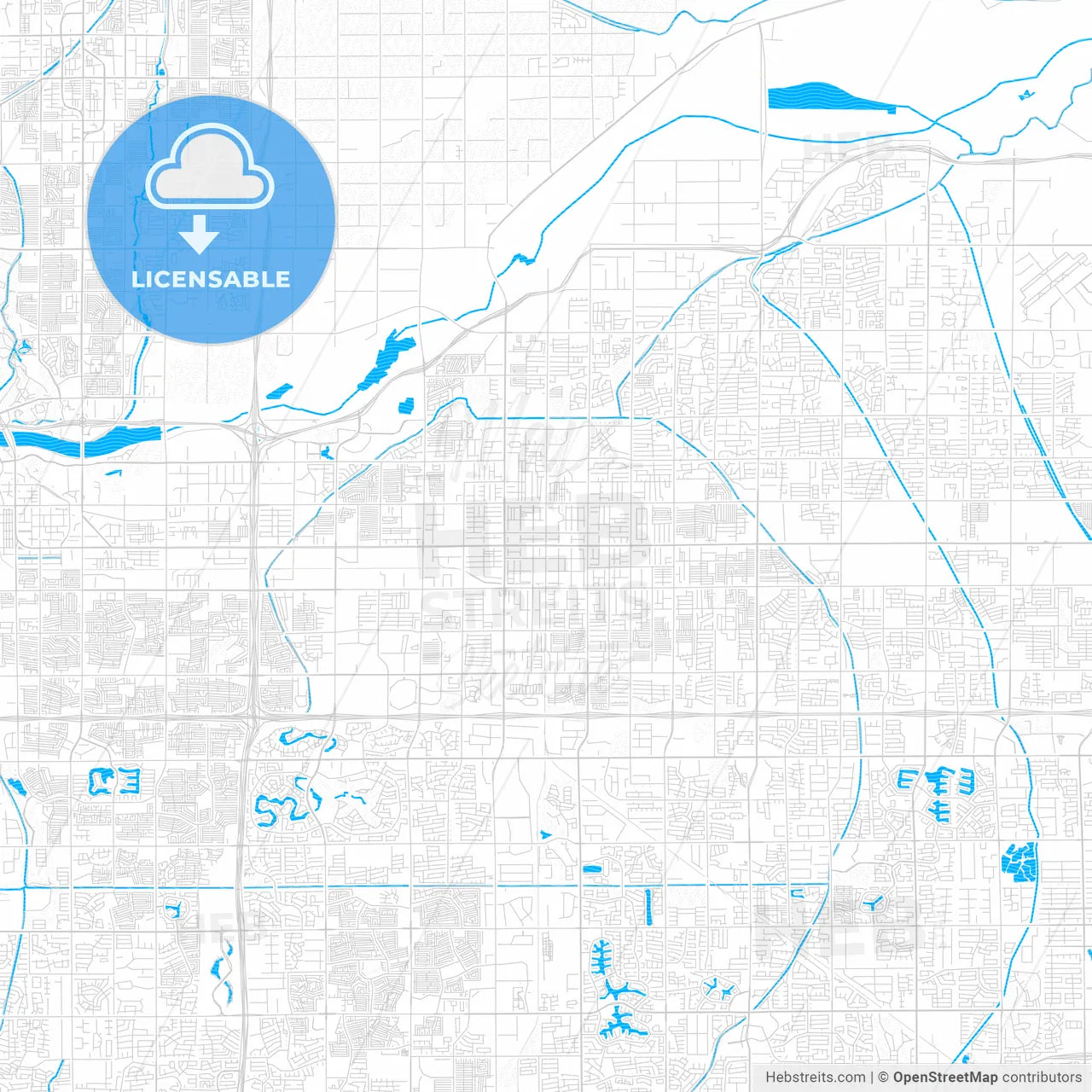 Mesa, Arizona, United States, PDF vector map with water in focus
