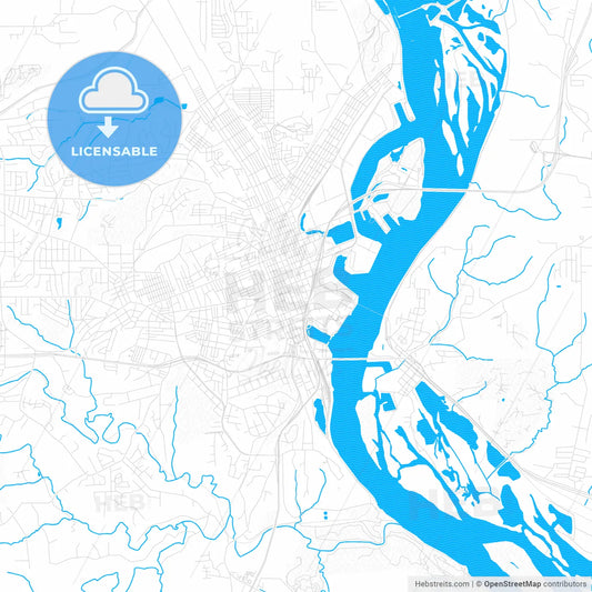 Dubuque, Iowa, United States, PDF vector map with water in focus