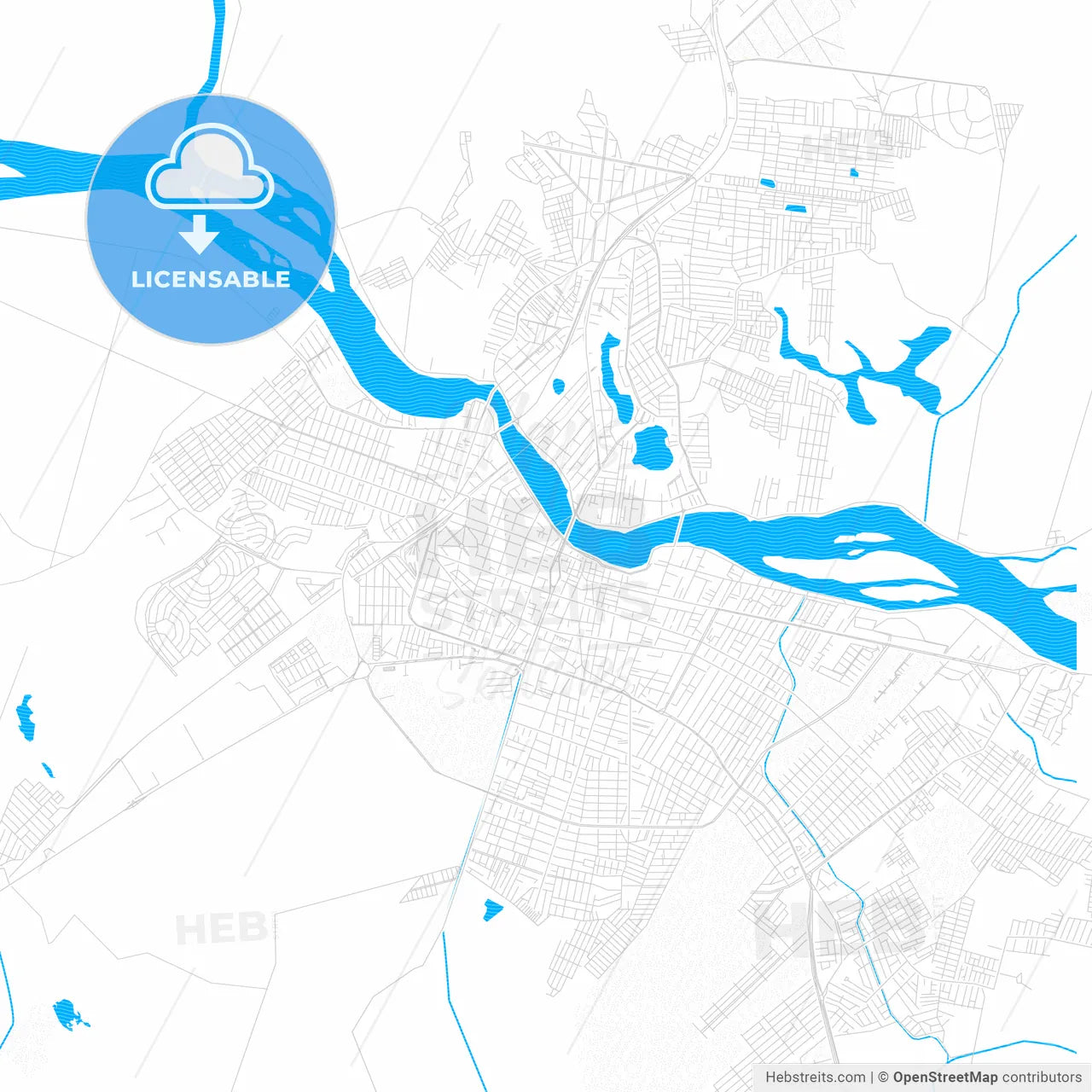 Campos dos Goytacazes, Brazil PDF vector map with water in focus