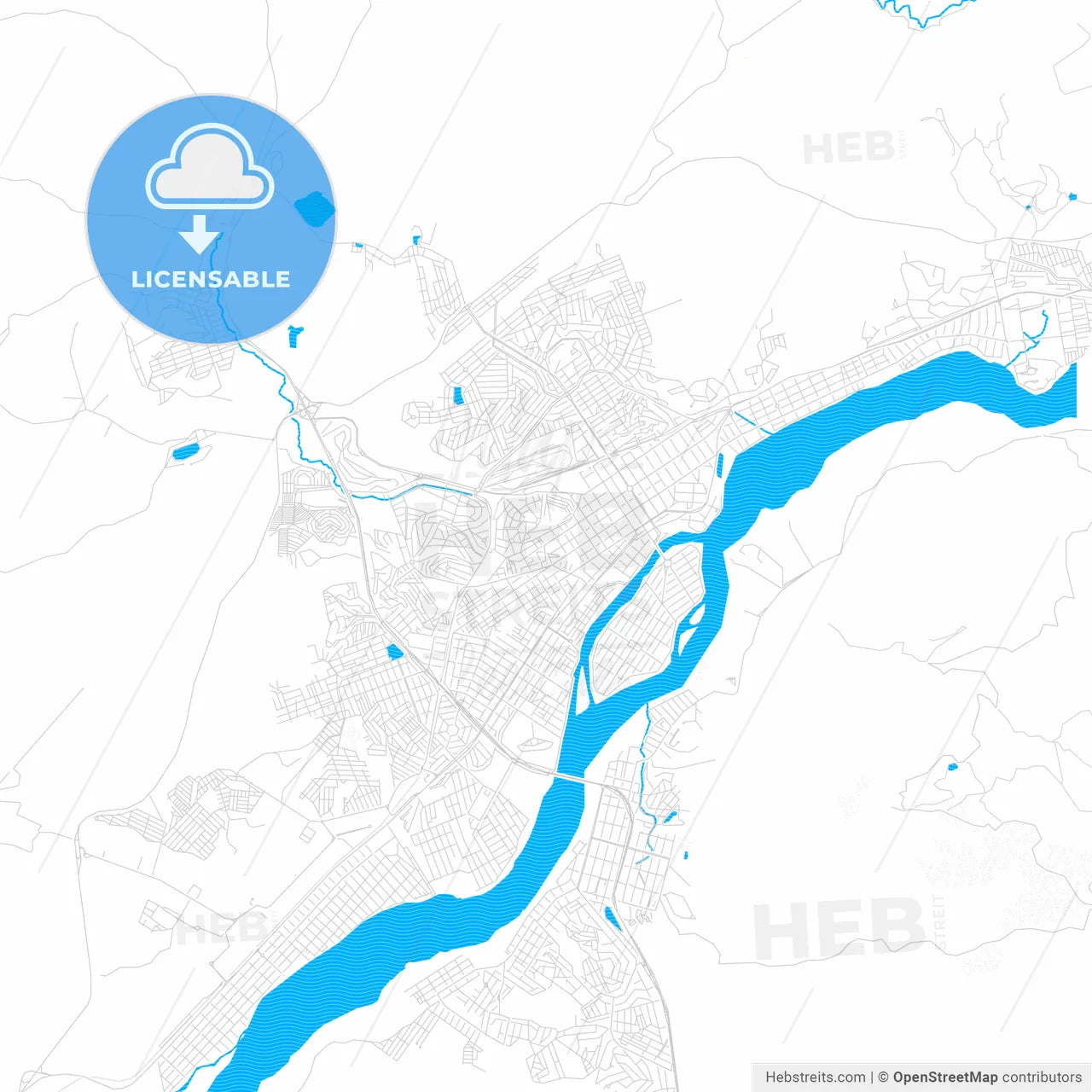 Governador Valadares, Brazil PDF vector map with water in focus