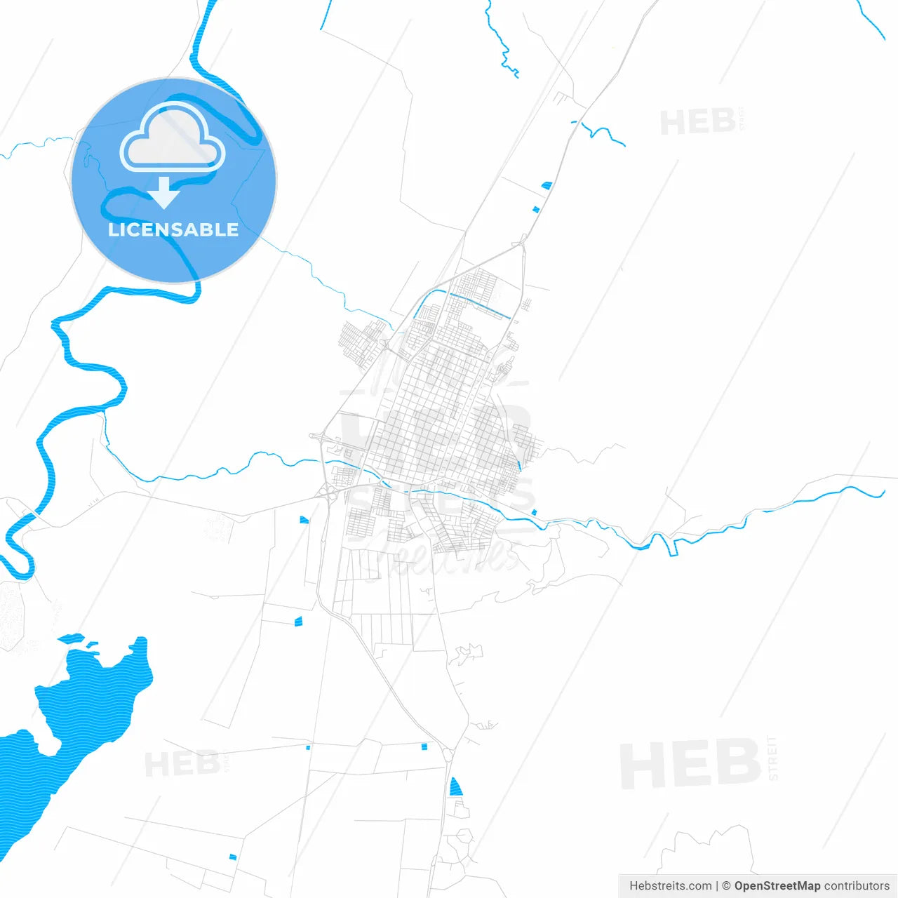 Guadalajara de Buga, Colombia PDF vector map with water in focus