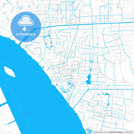 Nantong, China PDF vector map with water in focus