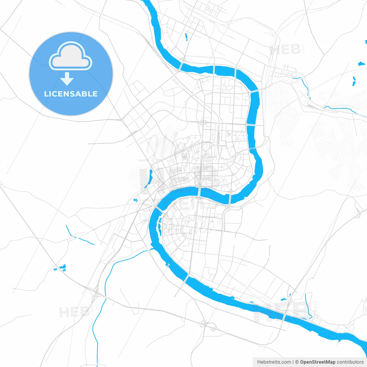 Jilin City, China PDF vector map with water in focus