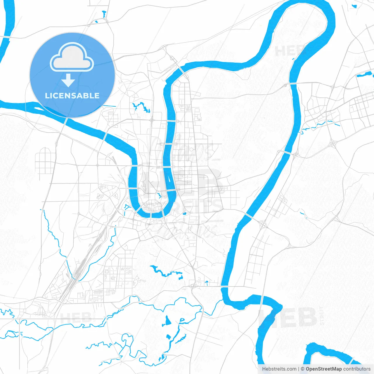 Liuzhou, China PDF vector map with water in focus