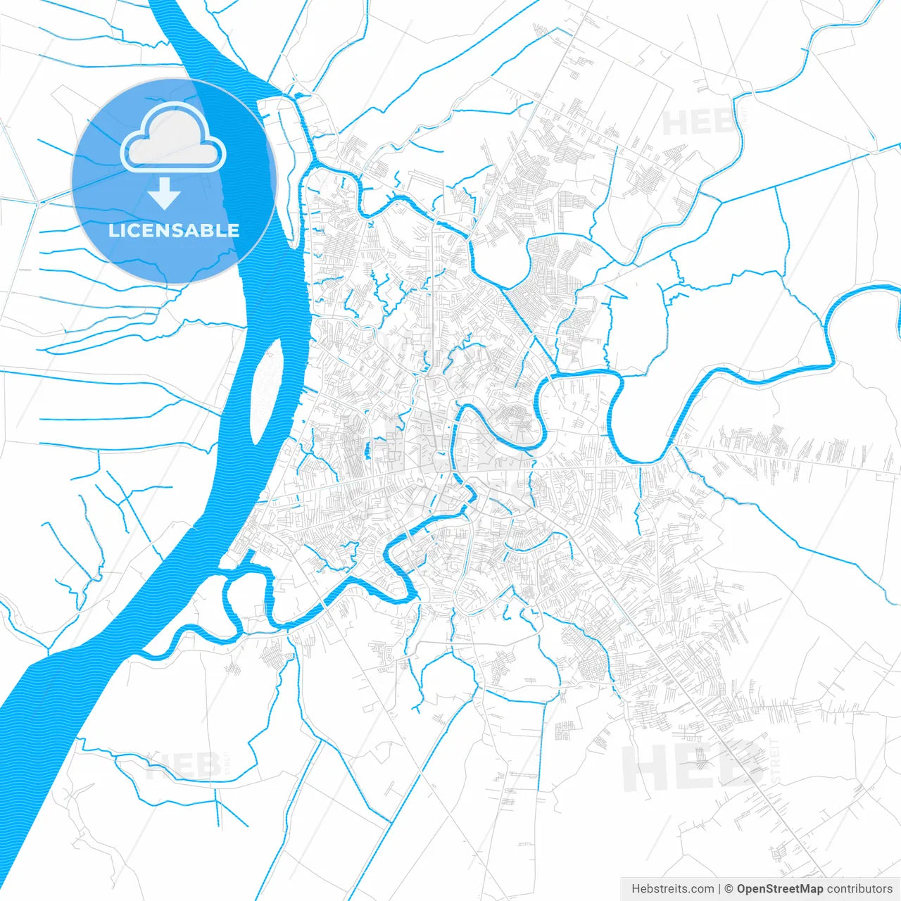 Banjarmasin, Indonesia PDF vector map with water in focus