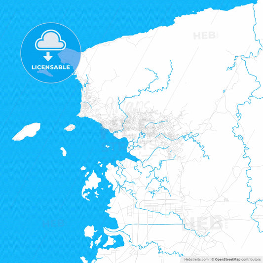 Sorong, Indonesia PDF vector map with water in focus