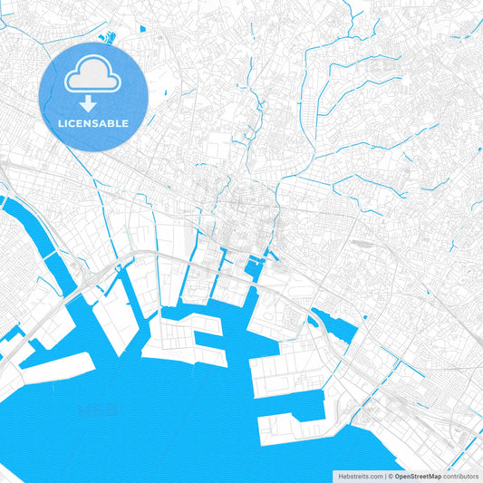 Funabashi, Japan PDF vector map with water in focus
