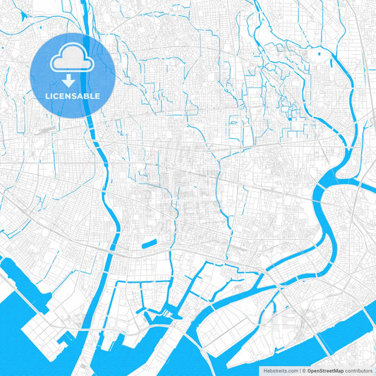 Amagasaki, Japan PDF vector map with water in focus