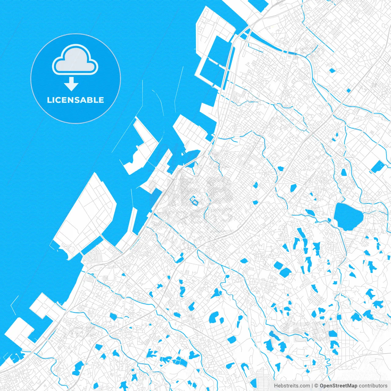 Kishiwada, Japan PDF vector map with water in focus