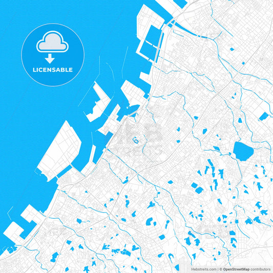 Kishiwada, Japan PDF vector map with water in focus