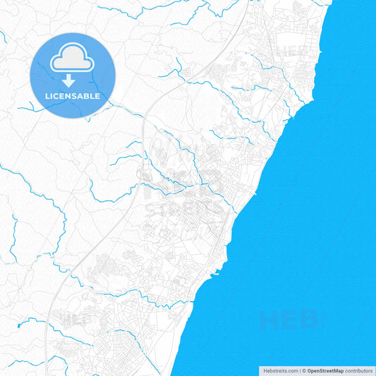 Hitachi, Japan PDF vector map with water in focus