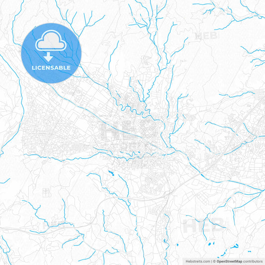 Hadano, Japan PDF vector map with water in focus