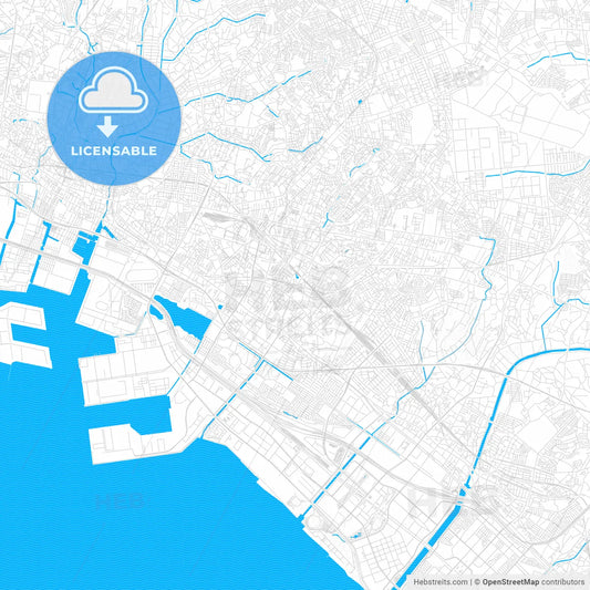 Narashino, Japan PDF vector map with water in focus