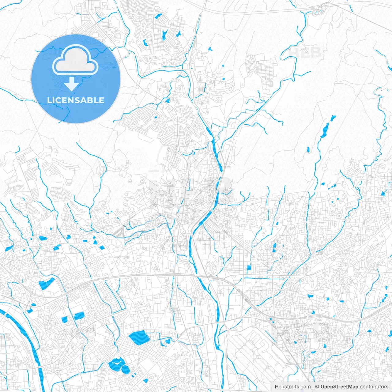 Kawanishi, Japan PDF vector map with water in focus