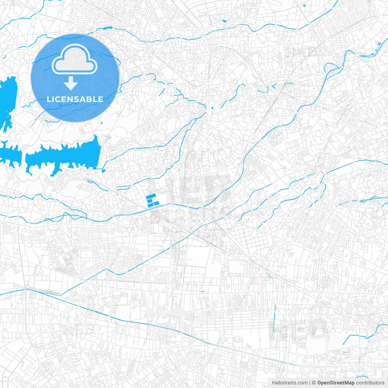 Higashimurayama, Japan PDF vector map with water in focus