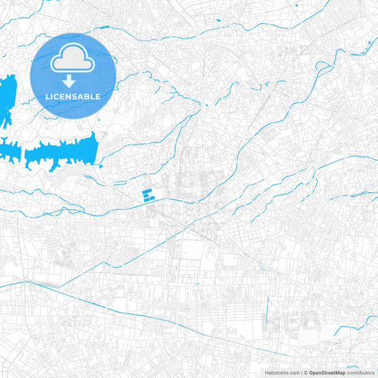 Higashimurayama, Japan PDF vector map with water in focus