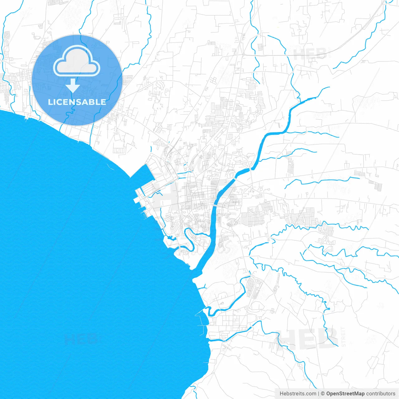 Batangas City, Philippines PDF vector map with water in focus