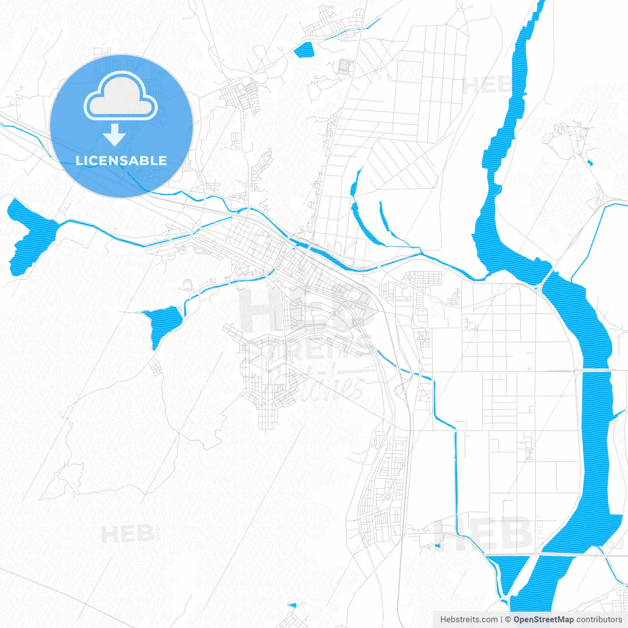 Gumi, South Korea PDF vector map with water in focus