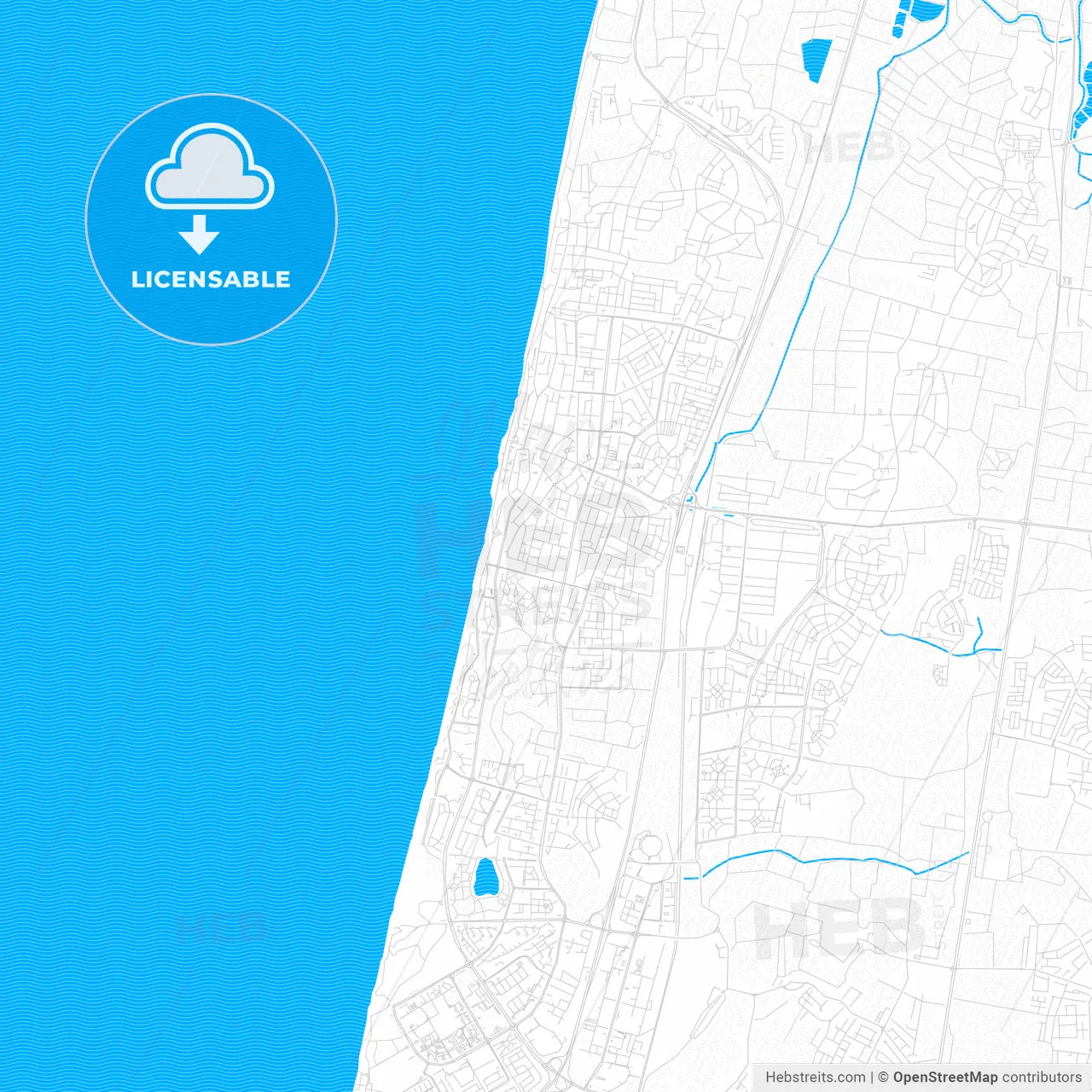 Netanya, Israel PDF vector map with water in focus