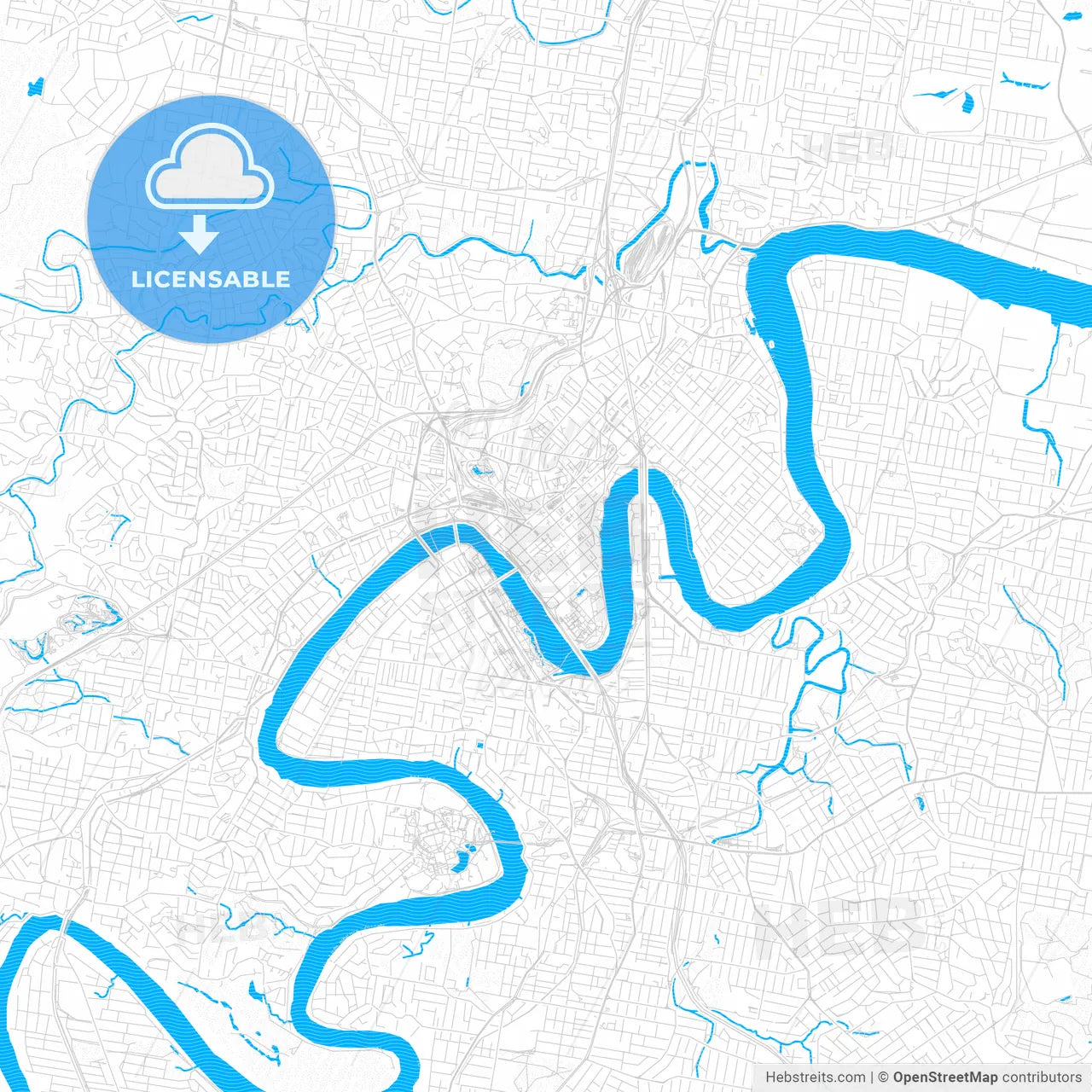 Brisbane, Australia PDF vector map with water in focus