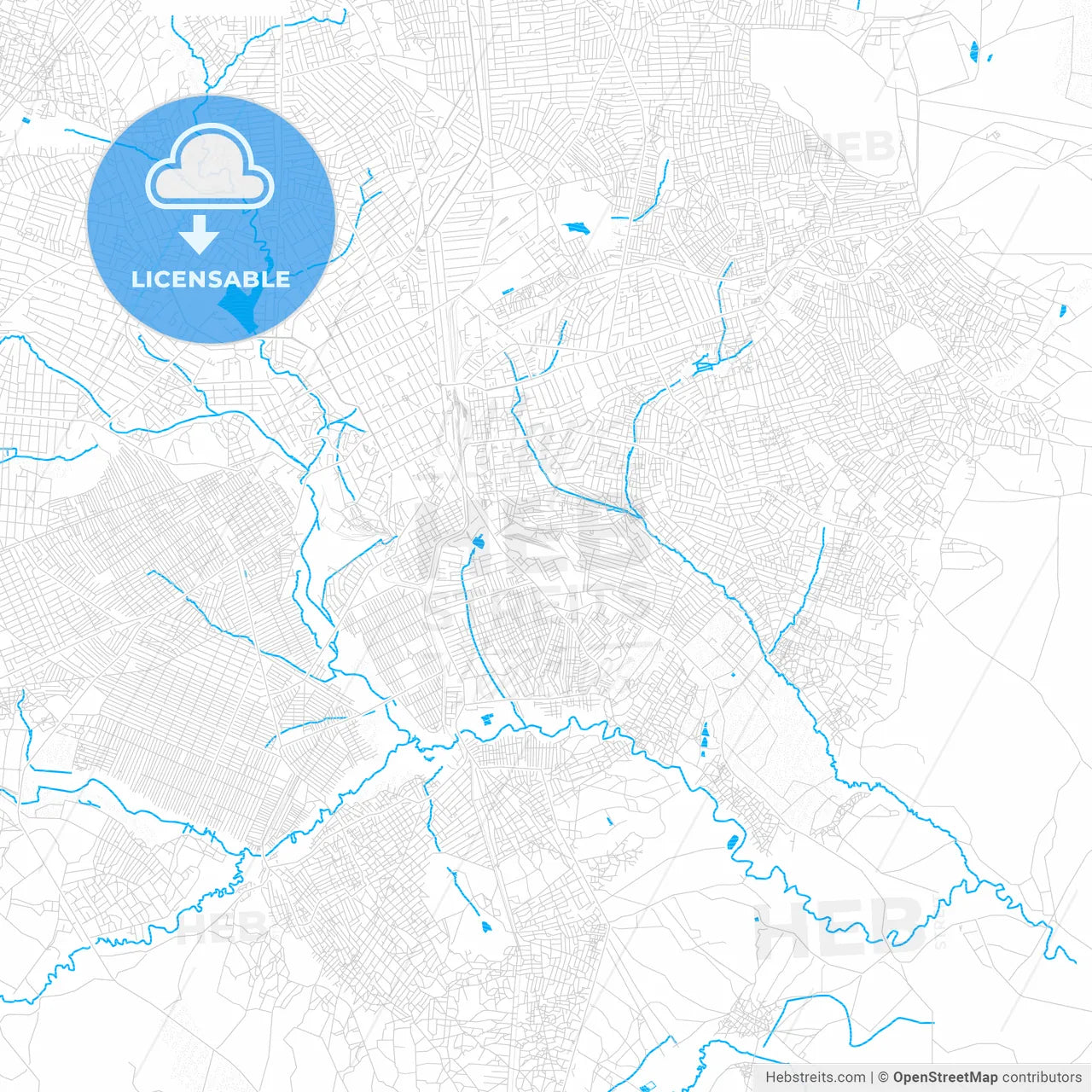 Lubumbashi, DR Congo PDF vector map with water in focus