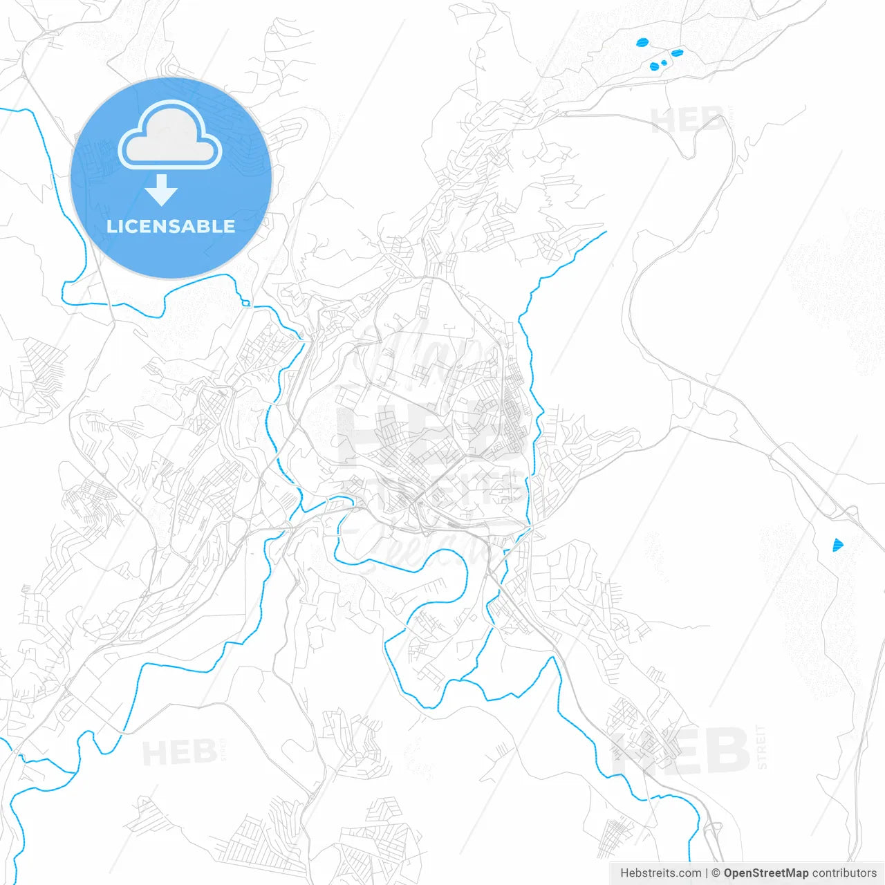 Constantine, Algeria PDF vector map with water in focus