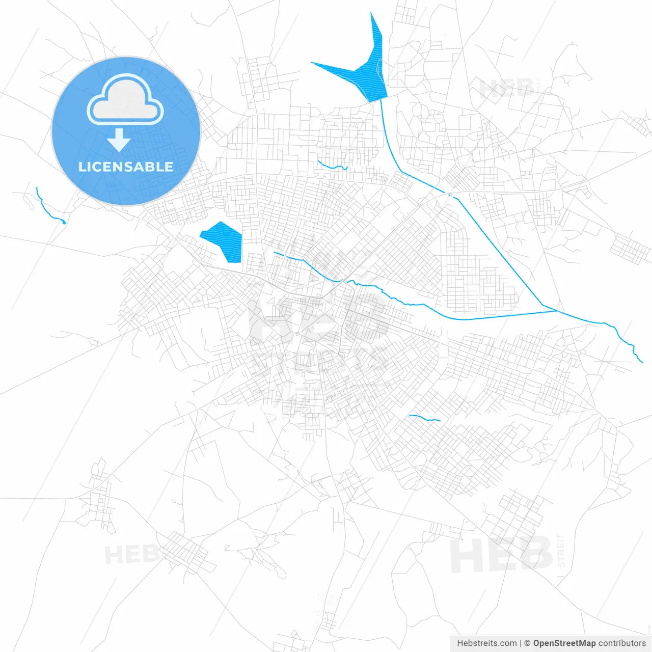 Korhogo, Ivory Coast PDF vector map with water in focus