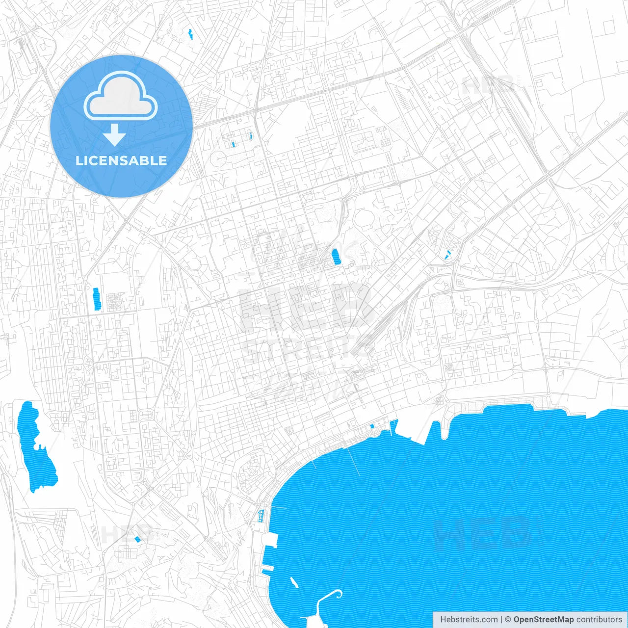 Baku, Azerbaijan PDF vector map with water in focus
