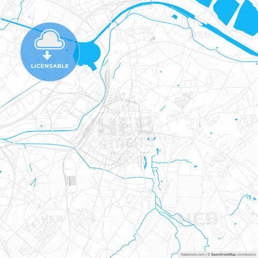 Mons, Belgium PDF vector map with water in focus