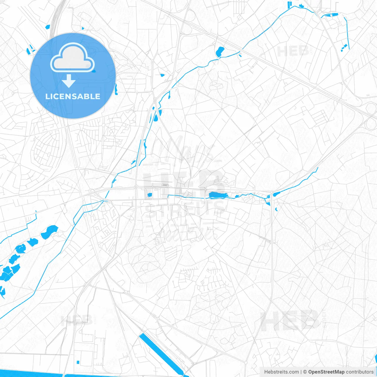 Genk, Belgium PDF vector map with water in focus
