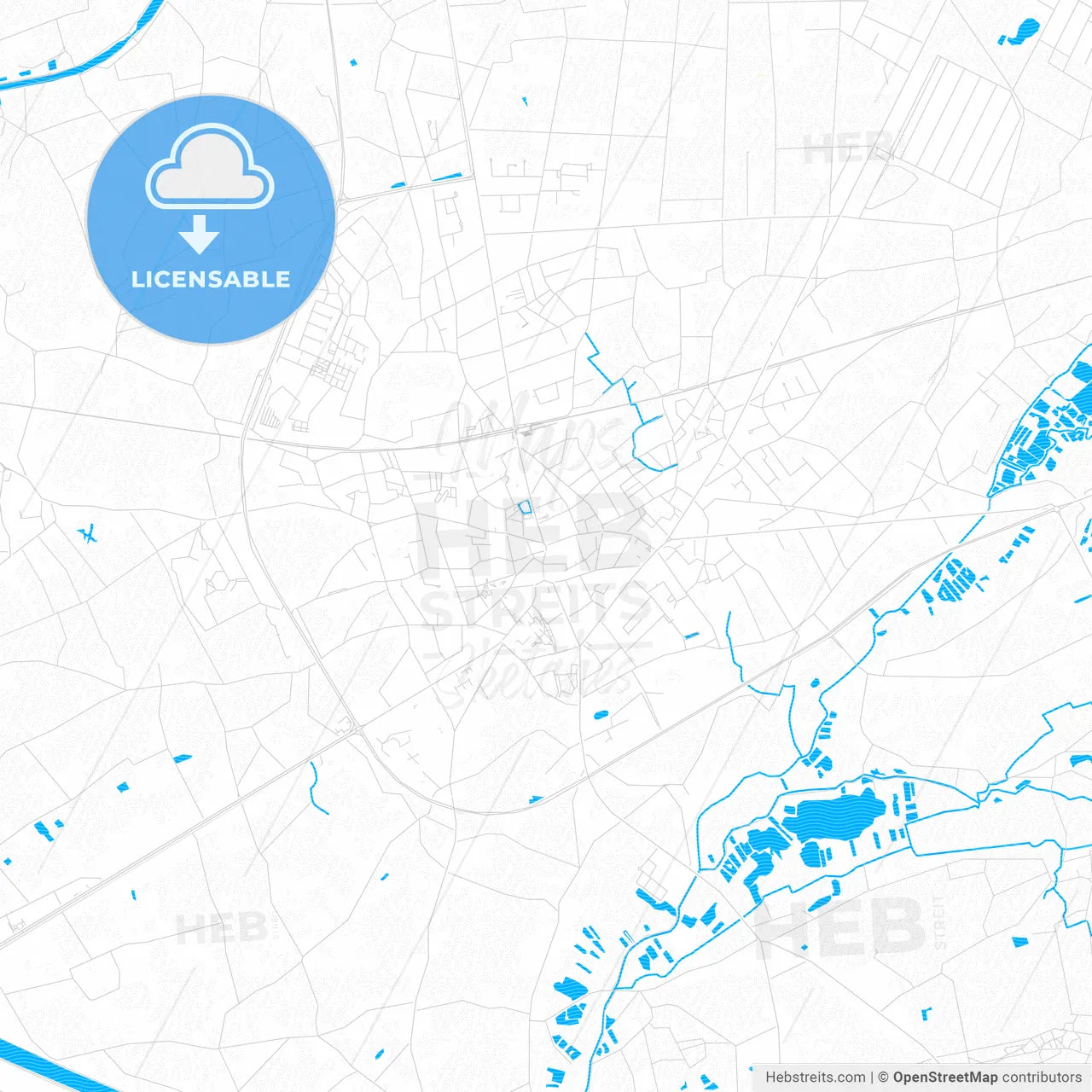 Geel, Belgium PDF vector map with water in focus