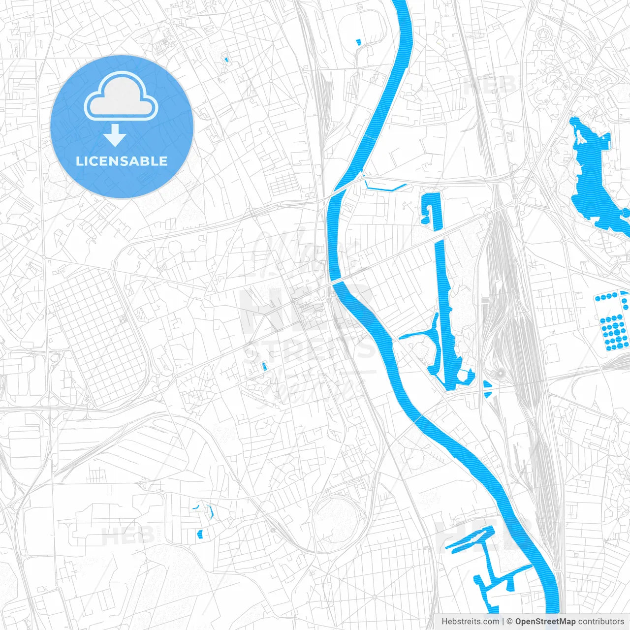 Choisy-le-Roi, France PDF vector map with water in focus