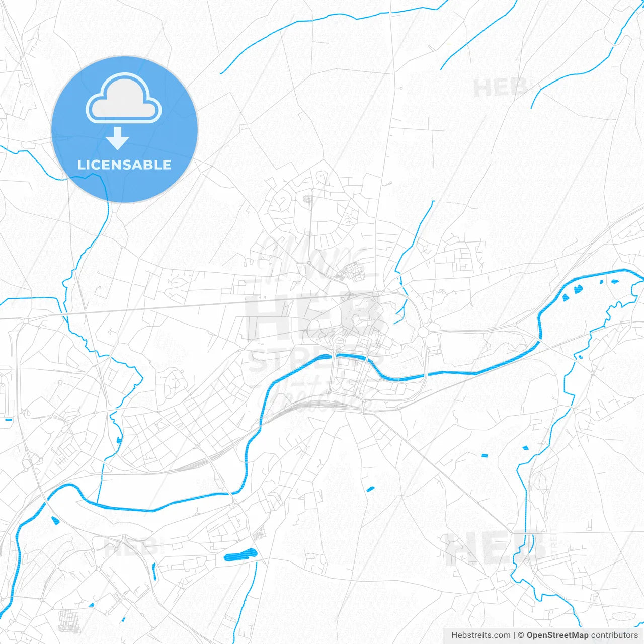 Maubeuge, France PDF vector map with water in focus