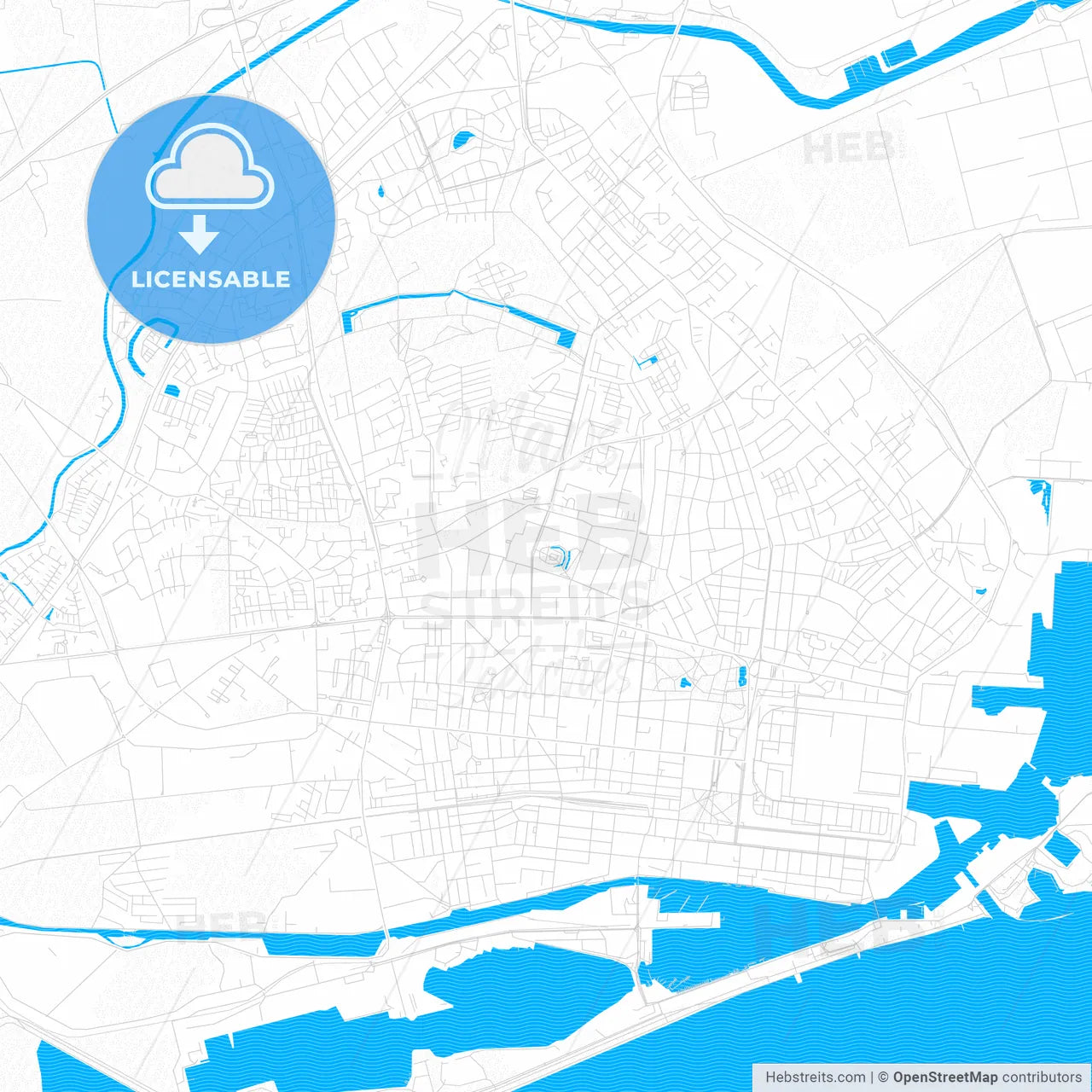 Wilhelmshaven, Germany PDF vector map with water in focus