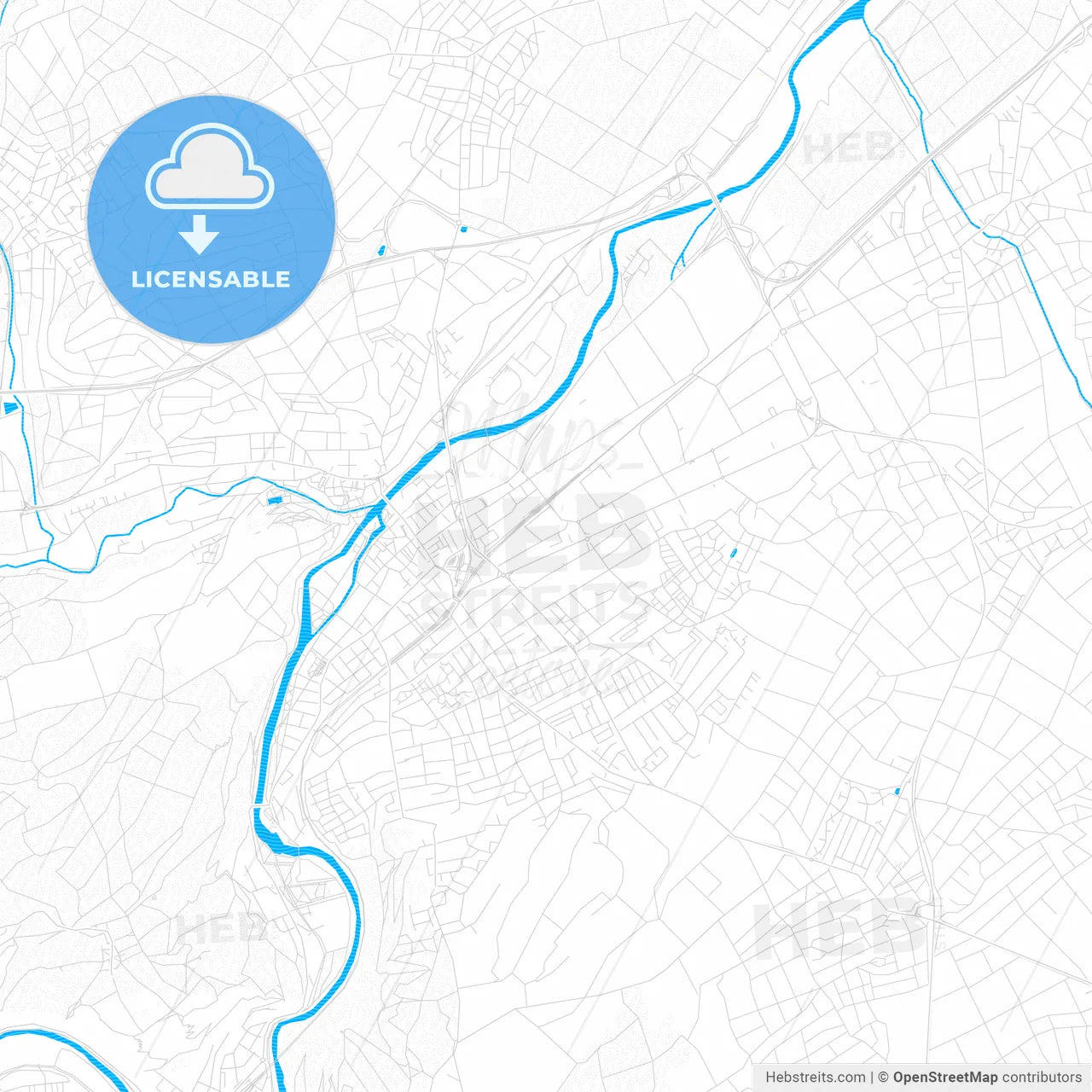 Bad Kreuznach, Germany PDF vector map with water in focus