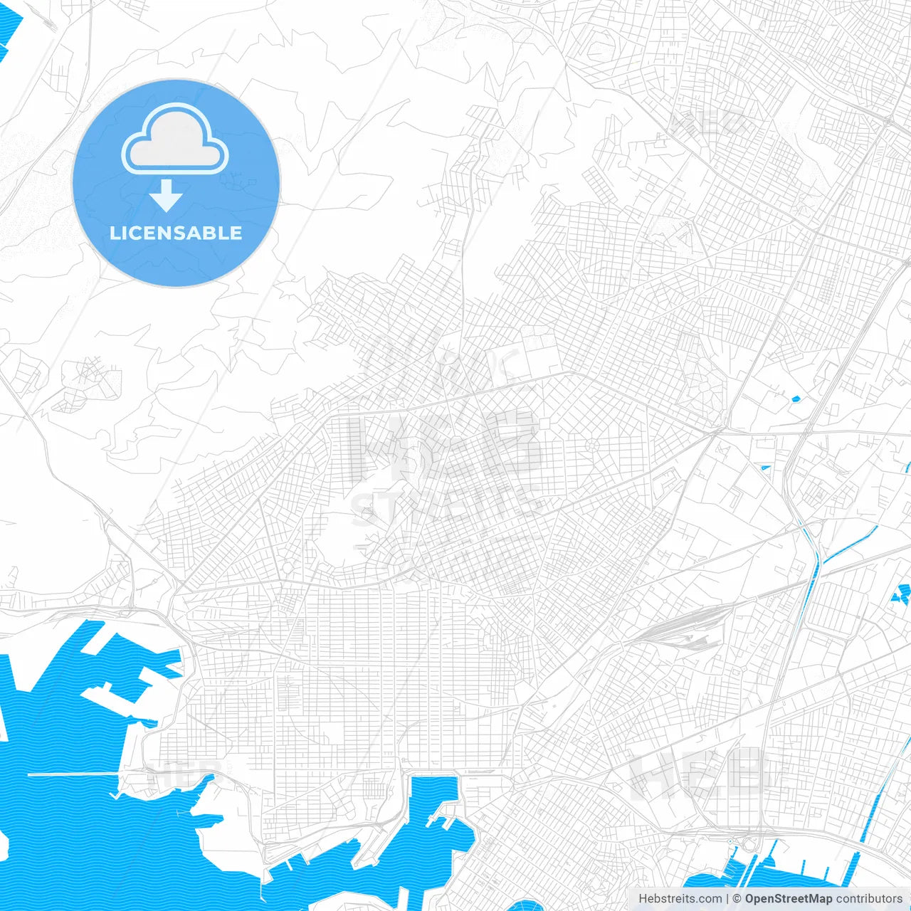 Nikaia, Greece PDF vector map with water in focus