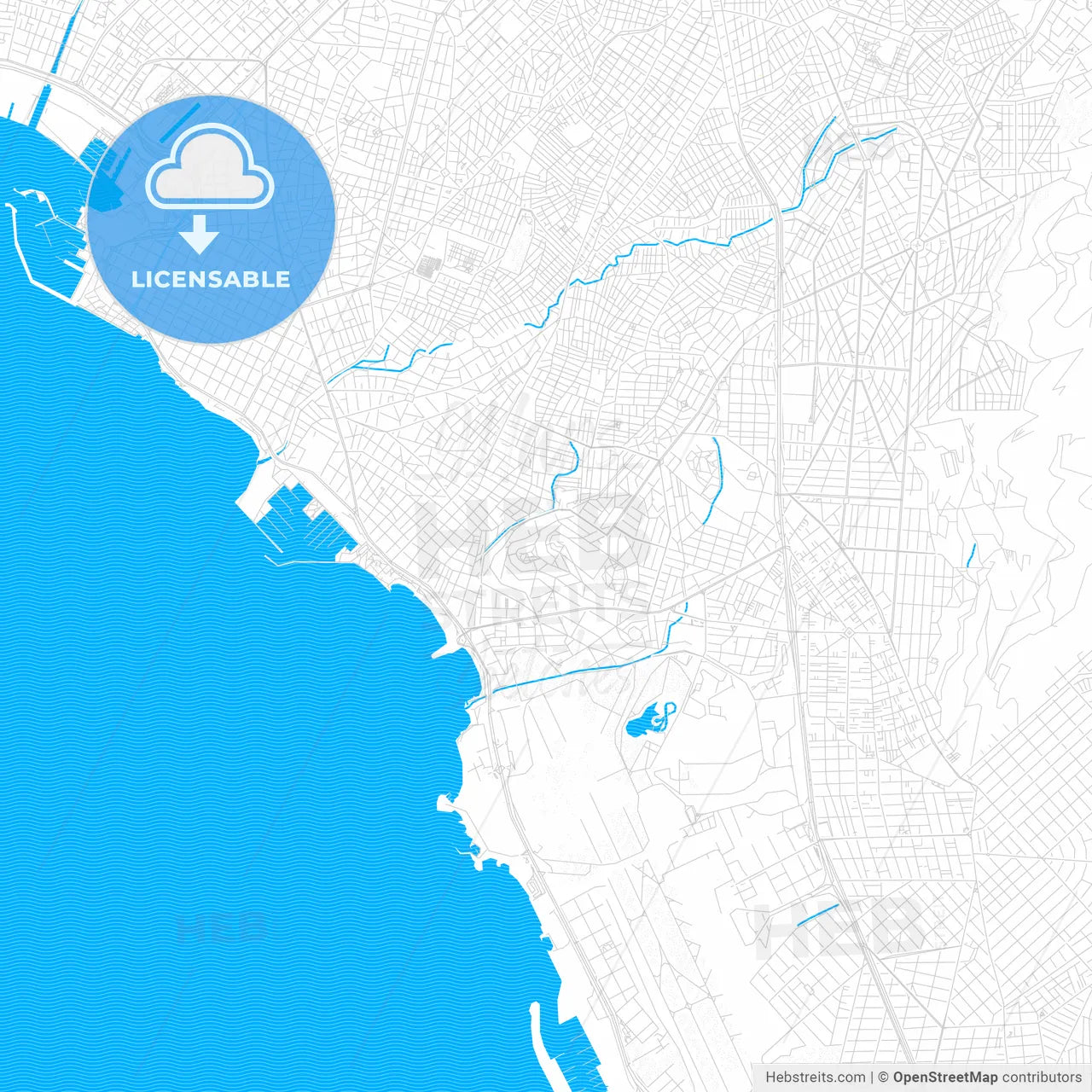 Alimos, Greece PDF vector map with water in focus