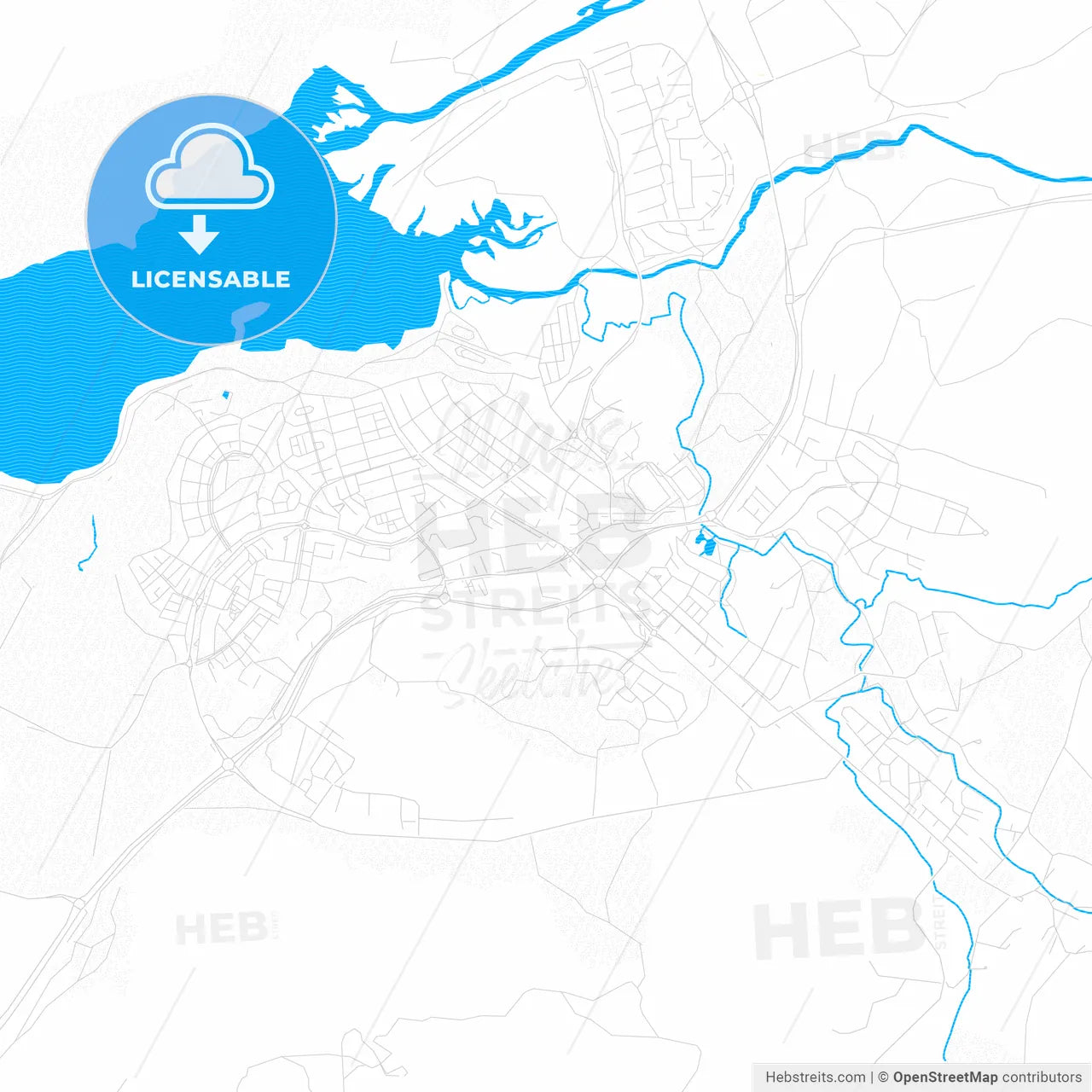 Mosfellsbær, Iceland PDF vector map with water in focus