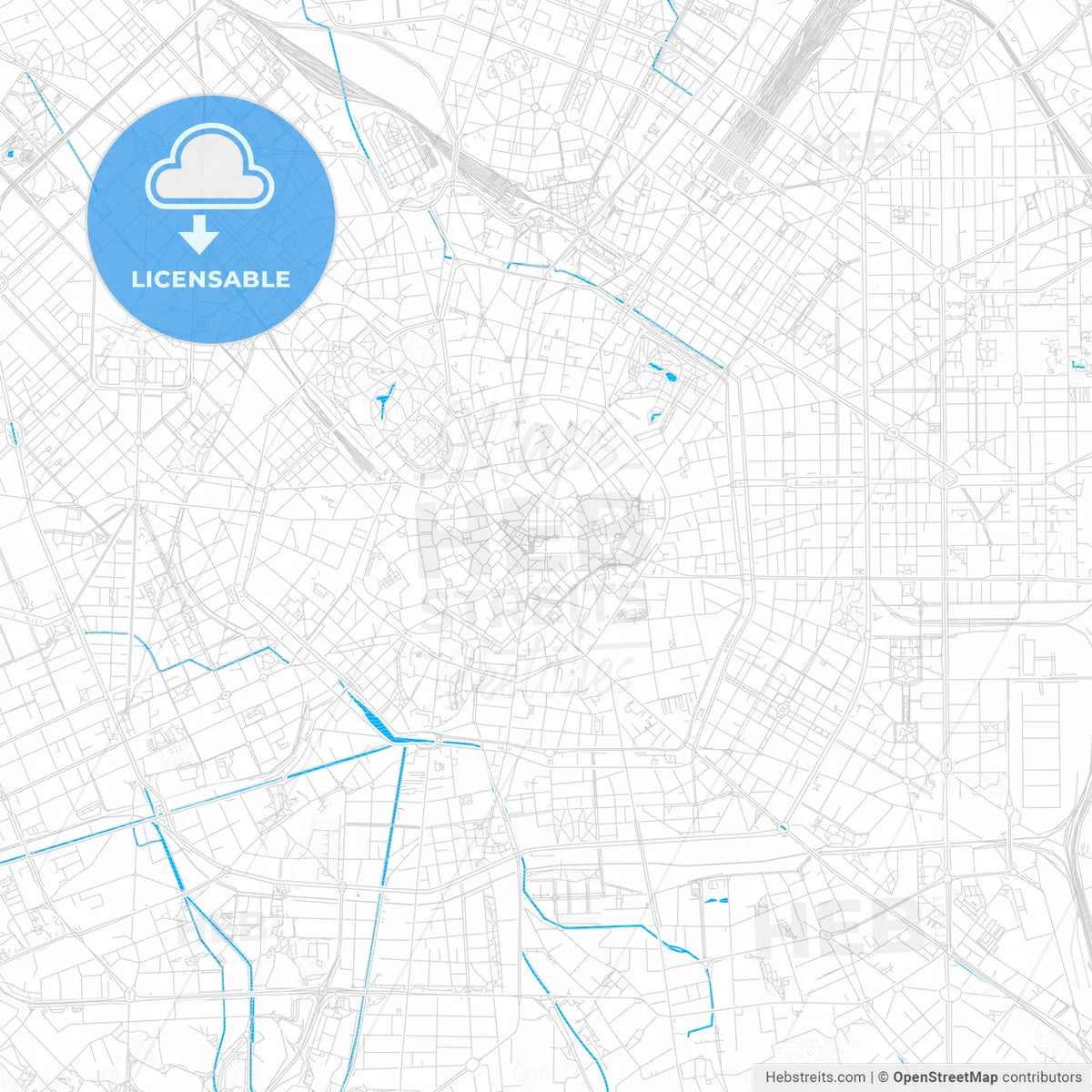 Milan, Italy PDF vector map with water in focus