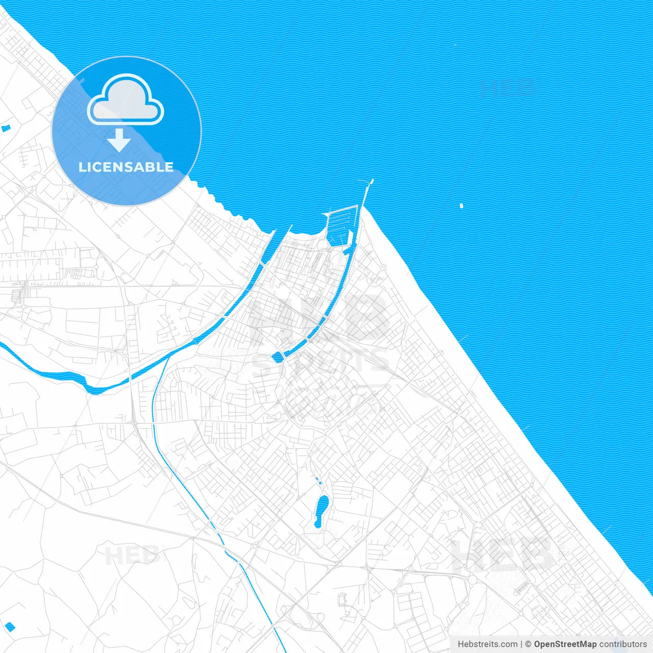 Rimini, Italy PDF vector map with water in focus