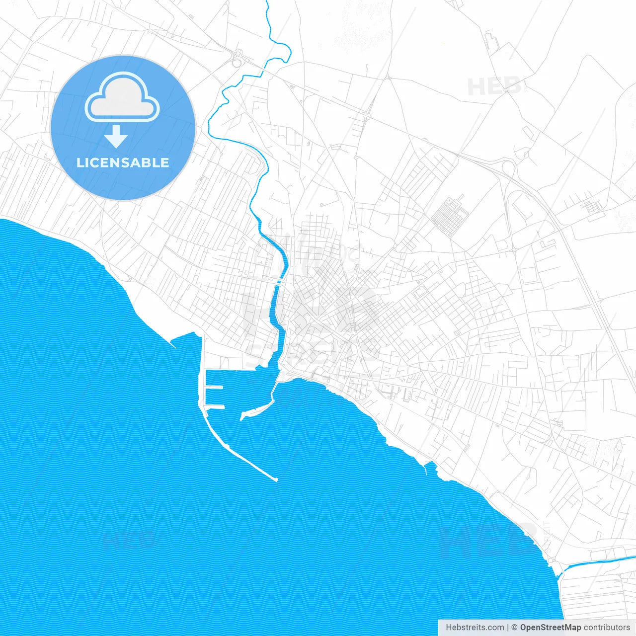 Mazara del Vallo, Italy PDF vector map with water in focus