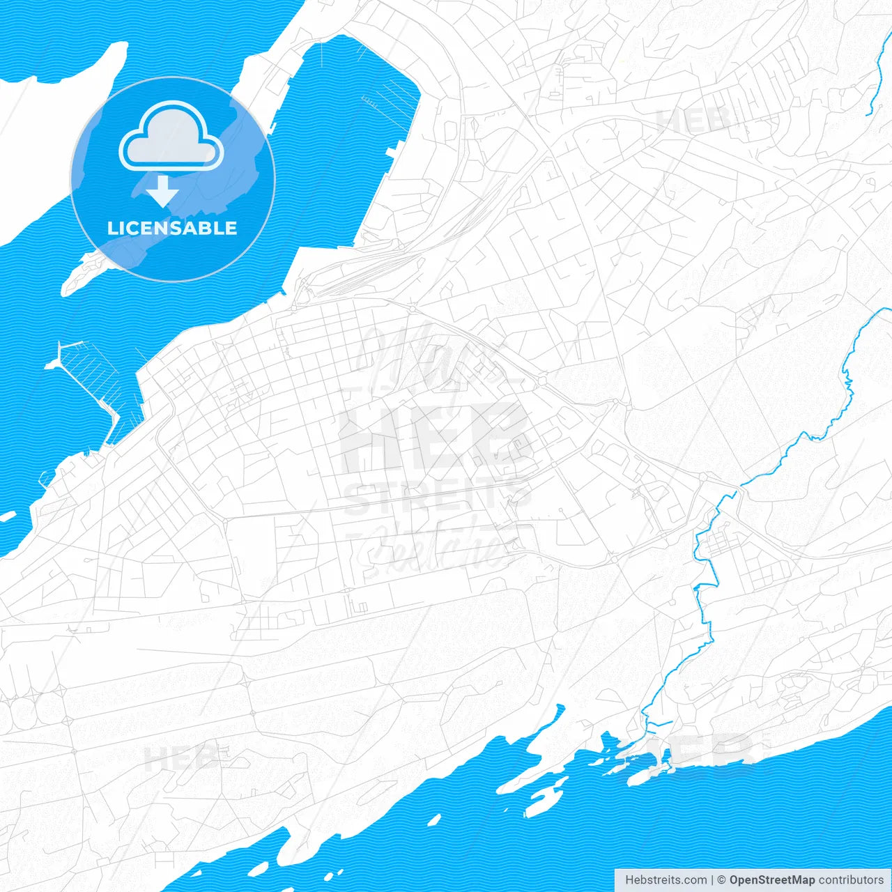 Bodø, Norway PDF vector map with water in focus