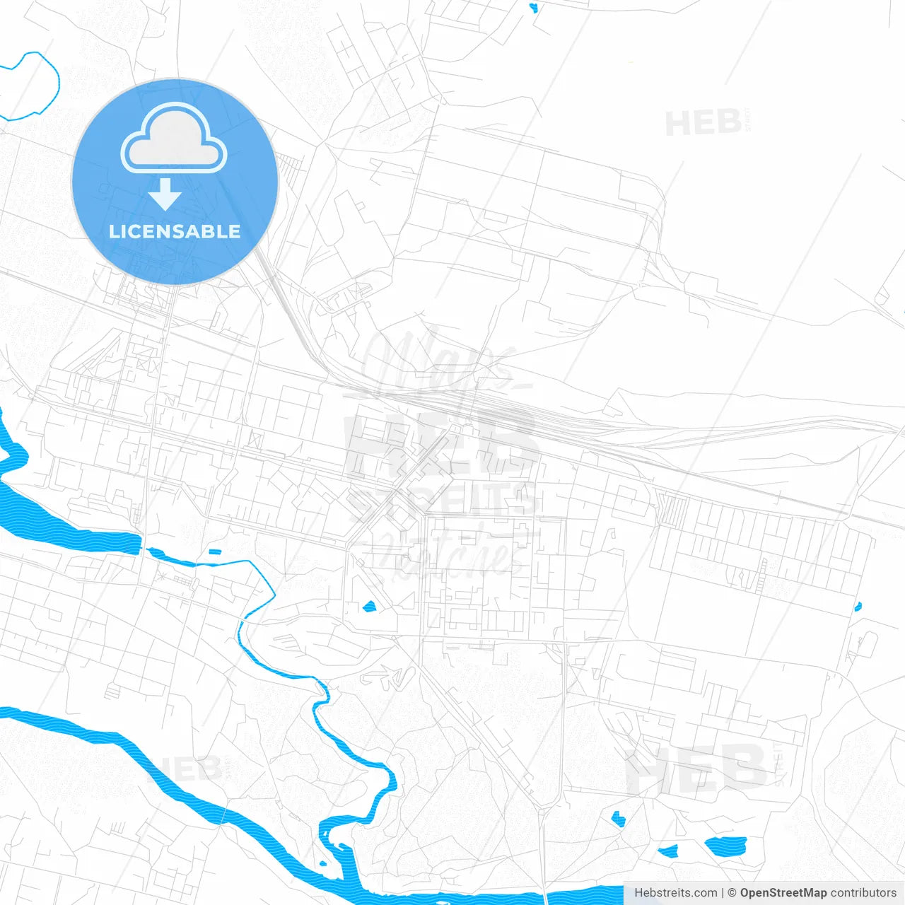 Kamensk-Uralsky, Russia PDF vector map with water in focus