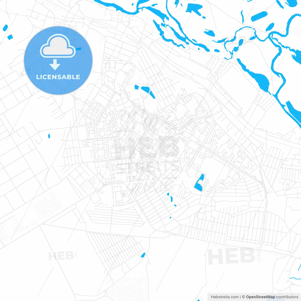 Novokuybyshevsk, Russia PDF vector map with water in focus