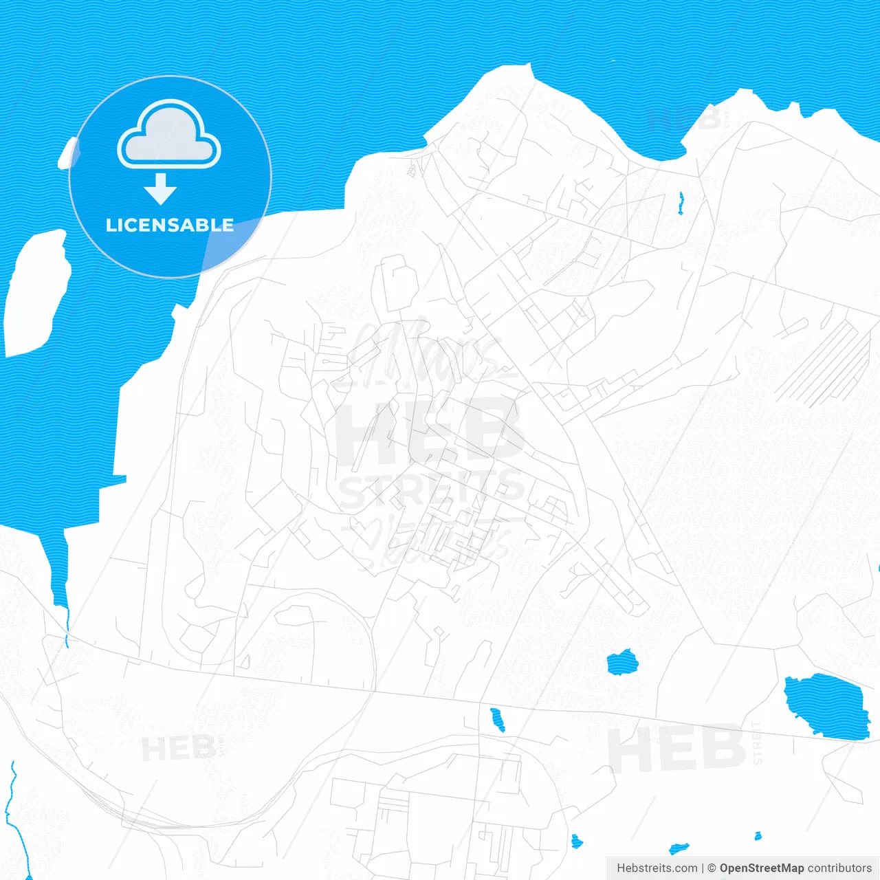 Severomorsk, Russia PDF vector map with water in focus