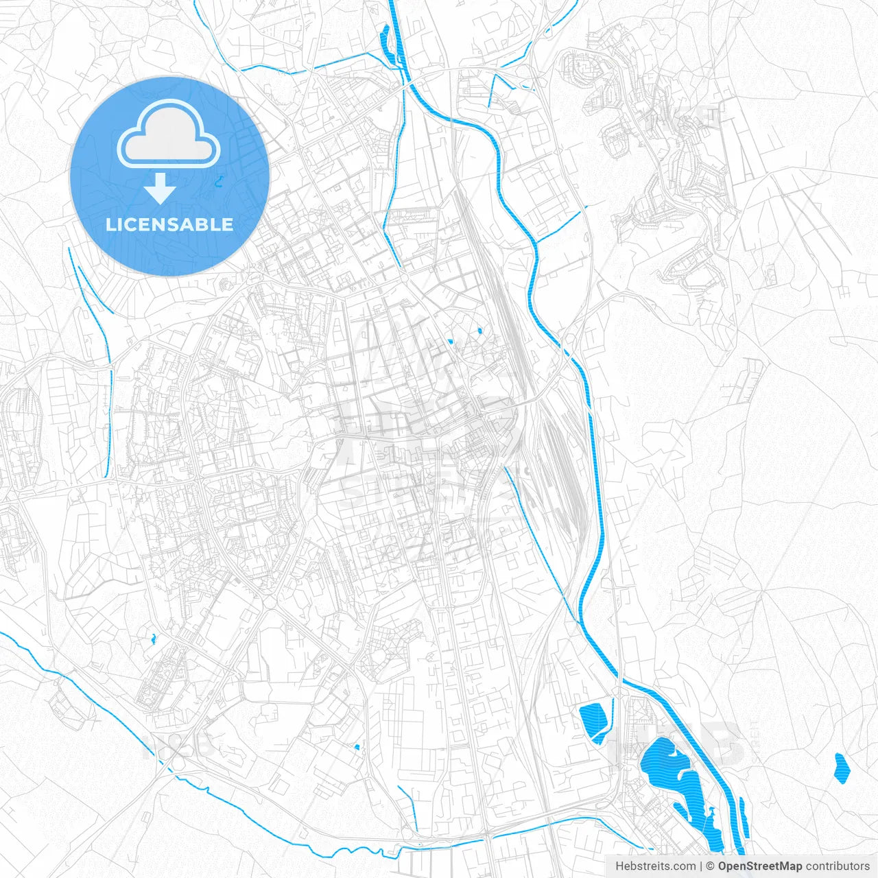 Košice, Slovakia PDF vector map with water in focus